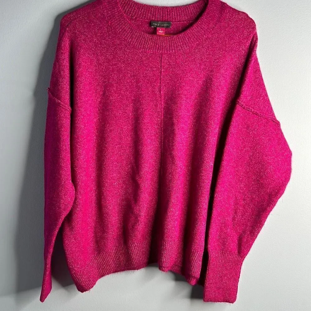Vince Camuto Barbie Pink Extended Shoulder Crewneck Sweater Lg